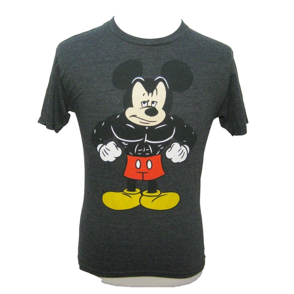 Jacked Mickey Mouse Disney Mens Small Gray Short Sleeve Graphic T-Shirt Muscle